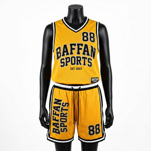 Premium Breathable Polyester <b>Mesh</b> Short <b>Set</b> Yellow Black Rib Stripe Panels Custom Sublimation Logo Sports Uniform Women's <b>Sets</b> - Product Image 3