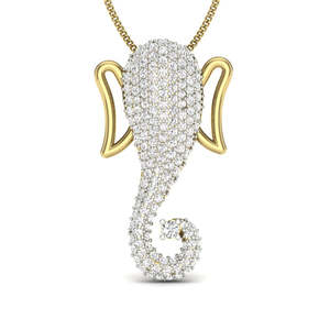 Yellow Gold Diamond Elephant Pendant With Round Brilliant Cut Stones Luxury Unisex Jewelry - Product Image 3