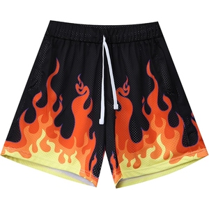 Shorts en maille respirants pour hommes avec motif flamme, légers, décontractés, pour la plage, la gym et l'entraînement sportif - Product Image 2