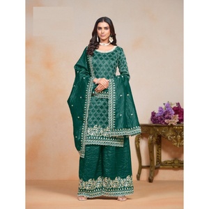 Vêtements de mariage pakistanais indiens broderie Georgette semi-point Sarara costumes pour femmes fabriqués en Inde disponibilité en ligne - Product Image 1
