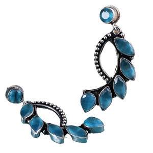 Trusted Supplier Oxidized <b>Silver</b> Blue Stone <b>Dangle</b> <b>Earrings</b> for Women | Bulk Supplier Jewelry Direct Factory Manufacturer - Product Image 4