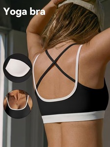 Seamless High Support Sports Bra Women Front Logo Criss <b>Cross</b> Back Double Strap Yoga Crop <b>Top</b> Gym Workout Fitness Activewear - Product Image 4