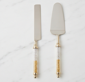 Ensemble spatule et couteau à gâteau de luxe en acier inoxydable avec poignées en acrylique cristal pour cérémonie et mariage - Product Image 1