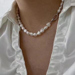 Collar de Perlas de Agua Dulce de Forma Barroca de 9-10 mm, Perla Grande Irregular sin Núcleo con Buen Brillo, Elegante y con Estilo - Product Image 2