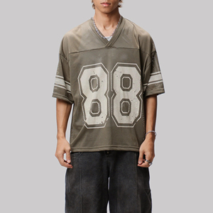 Men's Pink Mesh Football Jersey V-Neck Short Sleeve Breathable Loose Fit Team Number 88 Printed Sport Apparel - Product Image 5