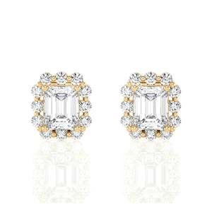 Boucles d'oreilles clous tendance en diamant taille émeraude avec halo, grappe carrée, plaqué rhodium or blanc, bijoux fins, cadeau pour femme, usage quotidien - Product Image 5