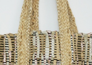 Bolso Tote de Yute y Cuero para Mujer, Estilo Bohemio, con Rayas, Cierre de Cremallera, Correa para el Hombro, Ecológico, para Playa, Verano y Uso Diario - Product Image 2