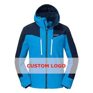 Men's Waterproof Hooded Puffer <b>Jacket</b> Blue Color Blocking Sporty Style Regular Fit Polyester Material Winter Outdoor Wear - Product Image 2