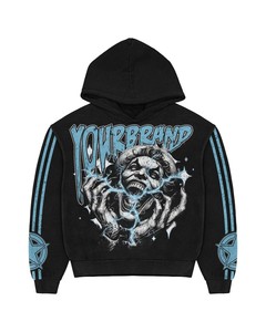 Sweat à capuche personnalisé épais délavé à l'acide, motif Joker vintage, imprimé éclair noir, style streetwear tendance unisexe - Product Image 5