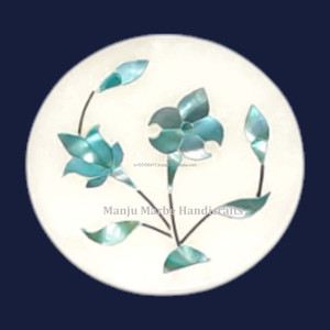 กระจกหินอ่อนสีเขียวทรงกลมทำมือสวยงามพร้อมด้วยการฝังมุกวัสดุอัญมณีที่ทนทาน - Product Image 1