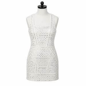 Luxury White Crystal Embellished Bridal Mini Dress for Women Square Neck Wedding Reception Party Cocktail Designer Short Wedding - Product Image 1