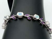 Bracelets en argent sterling avec pierres de lune et améthyste, bijoux vintage de luxe faits à la main, pierres précieuses naturelles colorées, cadeau élégant pour femmes