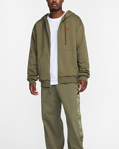 Sudadera con capucha verde oliva para hombre, corte regular, forro polar de algodón, informal, con logo bordado y bolsillo frontal - Product Image 3