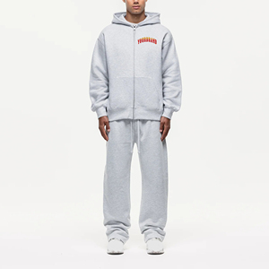 High Quality 100% Cotton Men's Drawstring Tracksuit Oversized Dropshoulder Solid Color Baggy Midweight Winter Printed Casual - Product Image 3