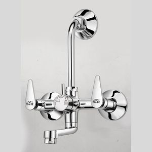 Grifo mezclador de pared 2 en 1 duradero con caño en L de latón cromado para agua fría y caliente, grifería de baño de uso intensivo - Product Image 1
