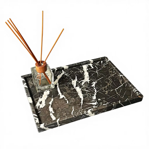 Plateau de service rectangulaire en marbre noir et or, pierre naturelle, décoration de luxe pour la maison, résistant au feu, revêtement mural de cuisine - Product Image 1