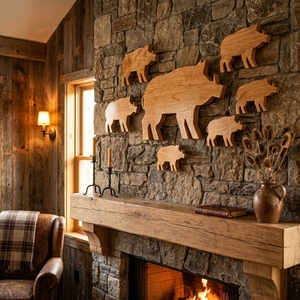 Silueta Decorativa de Cerdo en Madera Hecha a Mano, Escultura Minimalista de Animal de Granja en Madera Natural, Decoración Rústica para Cocina y Sala de Estar - Product Image 5