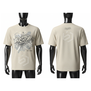 T-shirt personnalisé pour homme 100% coton à manches courtes, coupe classique, imprimé streetwear, beige, col rond, tissu jersey décontracté - Product Image 1