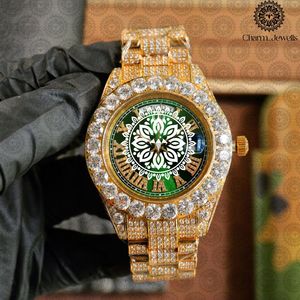 Reloj Mecánico de Acero Inoxidable para Hombre ICED OUT, Caja Redonda de 43 mm, Esfera Verde, Bisel con Diamantes, Reloj Analógico de Lujo con Indicador de Fecha - Product Image 2