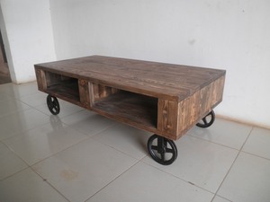 Coffee <b>Table</b> Palette with Metal Castor Industrial Design Storage Modern Apartment Living Room Furniture - Product Image 4