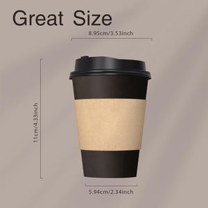 Confezione da 50 Bicchieri da Caffè Neri Monouso da 350 ml con Coperchi Antigoccia e Manicotti, Bicchieri di Carta Resistenti per Asporto - Product Image 2