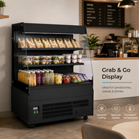 Réfrigérateur commercial à rideau d'air ouvert sur plusieurs niveaux pour sandwichs, salades, boissons, à emporter