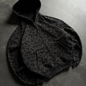 Sweat à capuche zippé OEM personnalisé, coupe ample, style streetwear, en molleton bouclette 100% coton, vintage, manches longues, pour l'hiver - Product Image 1