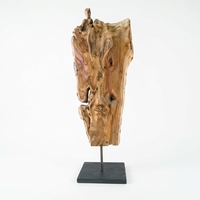 Masque tribal indien sculpté à la main en bois, sculpture rustique ethnique, œuvre d'art décorative de table avec support métallique, accent de décoration intérieure