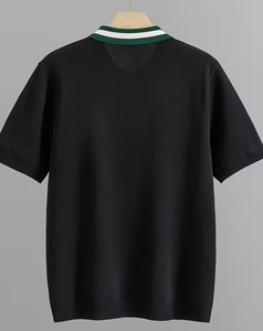 Men's Short Sleeve Solid Color Knitted Polo Shirt Regular Fit Casual Button Design Green White Trim Collar - Product Image 2