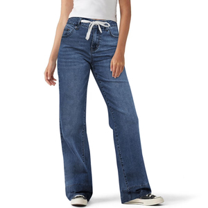 Pantalones Vaqueros Casuales de Pierna Recta y Corte Regular para Mujer, 100% Algodón, Cintura Media, Colores Personalizados, Diseño Nuevo con Lazos - Product Image 3