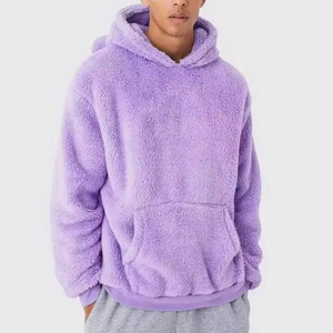 Sudadera con Capucha de Forro Polar Morado para Hombre, Estilo Casual, Talla Grande, Color Sólido, Corte Regular, para Otoño, Sudadera Sherpa - Product Image 1