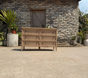 Juego de dormitorio estilo rústico francés, mesa de comedor de madera antigua, madera maciza de roble vietnamita, nogal, aliso, acacia, pino y ratán. - Product Image 2