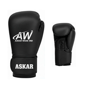 Askar Wear Ind Boxing Gloves <b>Black</b> PU Leather <b>Velcro</b> Closure Training Gear for Adults Breathable Design - Product Image 1