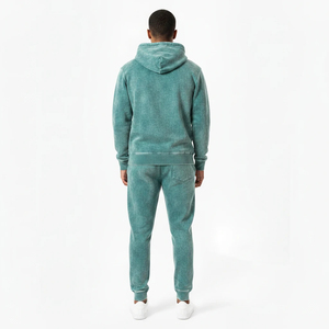 Custom Logo Teal Green Acid Wash Tracksuit Men Heavyweight Fleece Hoodie and Jogger Set Streetwear Vintage Mineral Wash - Product Image 2