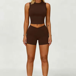 Conjunto de Yoga Vintage para Mujer, Sensación de Segunda Piel, Top Sin Mangas + Pantalones Cortos de Gimnasio de Cintura Alta de Secado Rápido, 2 Piezas, Ropa Deportiva Ecológica - Product Image 2