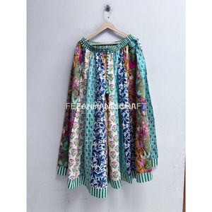 Women's Bohemian <b>Patchwork</b> Floral Print A-Line <b>Skirt</b> Elastic Waist Mid-Calf Length Chiffon Fabric Comfortable Style All Seasons - Product Image 2