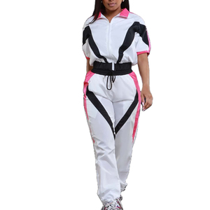 Womens Casual Solid <b>2</b> <b>Piece</b> Shorts <b>Set</b> Short Sleeve Zipper Top Drawstring Waist <b>White</b> Black Pink Winter Wear Spandex/Cotton - Product Image 1