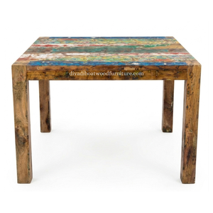 DIVADI <b>Dining</b> <b>Table</b> Melanie Style KD Leg Square Model Reclaimed Boat Wood Sustainable Design EcoFriendly <b>Foldable</b> Indoor Outdoor - Product Image 3