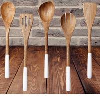 Ensemble de 2 cuillères à dîner en bois écologiques, modernes et attrayantes, avec poignée imprimée émail de haute qualité, pour fêtes, S a and SONS