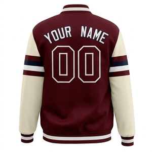 <b>Men's</b> Varsity <b>Jacket</b> With <b>Cream</b> Sleeves Custom Teamname Print Style Button Front College <b>Jacket</b> - Product Image 2