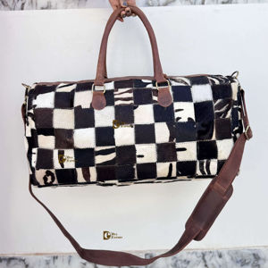 Nuevo Diseño, Bolsas de Viaje de Cuero Vacuno Auténtico, Diseño a Cuadros, Bolsa Hecha a Mano, Bolsa de Viaje Unisex, Multiusos, Bolsa de Gran Tamaño - Product Image 1