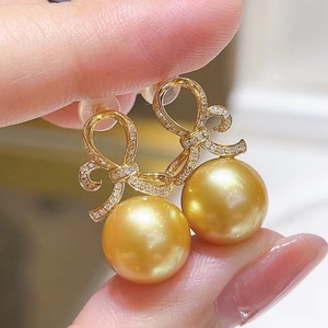 Nouvelles boucles d'oreilles en perles d'or naturelles de style luxueux, 10-11 mm, texture dorée épaisse, pétales verts, trésor, 100% authentiques, perles légères - Product Image 2