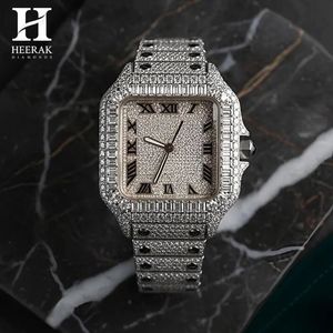 Reloj de pulsera de lujo para hombre, personalizado, al por mayor, con diamantes incrustados, bisel con corte baguette, esfera romana, cuadrado, de acero inoxidable - Product Image 4