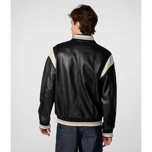 Wholesale <b>Men</b>’s Genuine <b>Leather</b> Varsity <b>Jacket</b> <b>Men's</b> Olive Green PU <b>Leather</b> Bomber <b>Jacket</b> With Cream Panels - Product Image 5