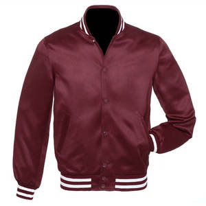 Veste universitaire décontractée pour homme en satin argenté imperméable 100 % polyester 280g, coupe régulière, col montant, garniture noire, fermeture à boutons corne - Product Image 1