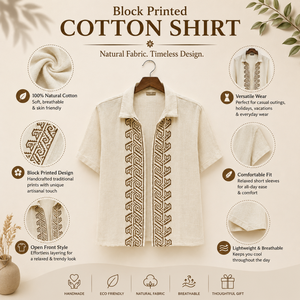 Camisa Boho de Algodón |   Blusa de Manga Corta con Estampado Artesanal para Mujer, Ligera, para Verano, Playa, Vacaciones, Festivales, Estilo Étnico Informal - Product Image 2