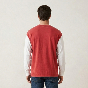 Men's Raglan Sleeve Short Sleeve T-Shirt Front Logo Orange <b>White</b> Contrast Color Blocked Casual O-Neck Jersey Cotton Regular Fit - Product Image 6