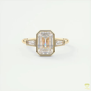 <b>Emerald</b> Cut Moissanite Diamond Three Stone Vintage Engagement <b>Ring</b> 925 Sterling <b>Silver</b> Prong Setting Tapered Side Stones IGI - Product Image 4