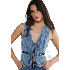 Top vaquero sin mangas para mujer, de color sólido, transpirable, ecológico, ligero, con botones, de buena calidad y a la moda. - Product Image 1