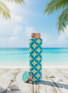 Modern Geometric Print <b>Copper</b> <b>Drinking</b> <b>Bottle</b> Suitable for Students and Professionals Water Holder Wholesale From India - Product Image 2